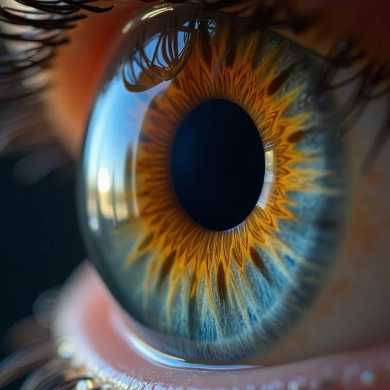 Close-up of a detailed eye with a colorful iris