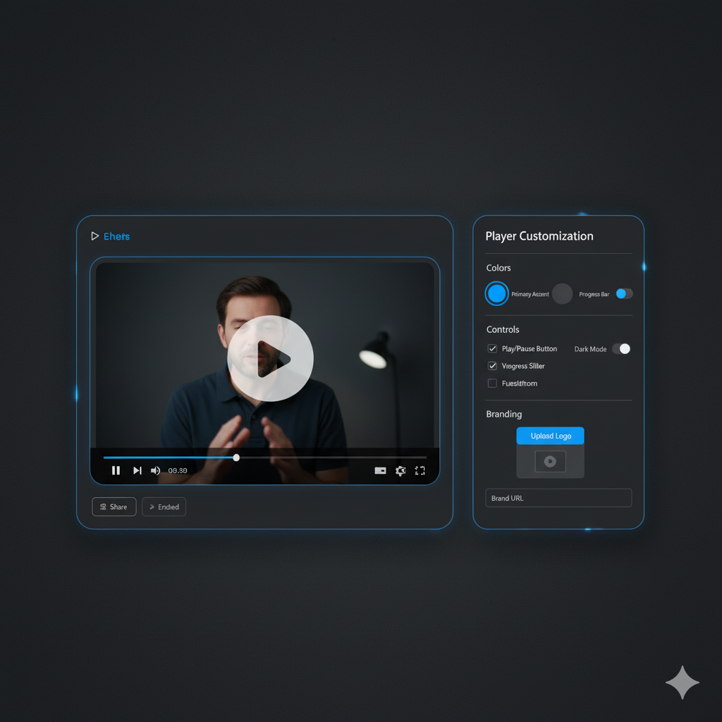 Video player interface with customization options on a dark background