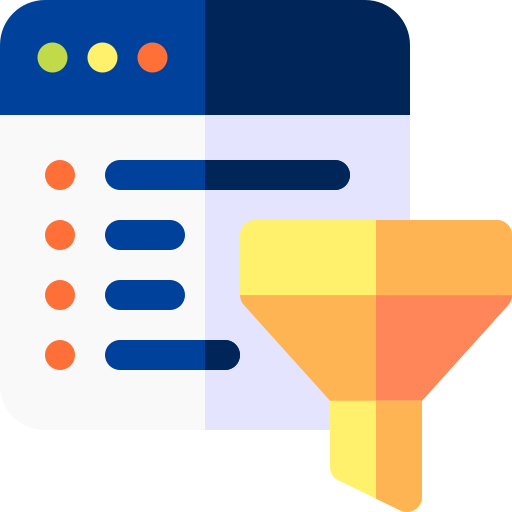 Colorful icon with a funnel and horizontal bars on a white background