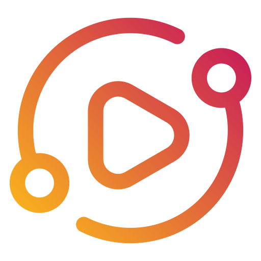 Colorful icon with a play button symbol on a white background